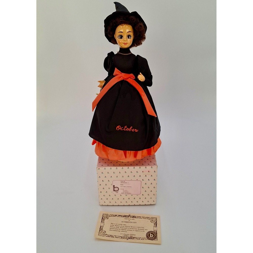 Vintage 1986 Brinn's October Musical Calendar Miss Doll Autumn Leaves Box COA